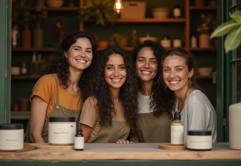 Equipe da Beleza Artesanal sorrindo na loja no centro do Rio de Janeiro