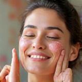 Foto de cliente Bruna Gomes aplicando creme facial artesanal