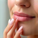 Foto de cliente Sofia Almeida aplicando bálsamo labial